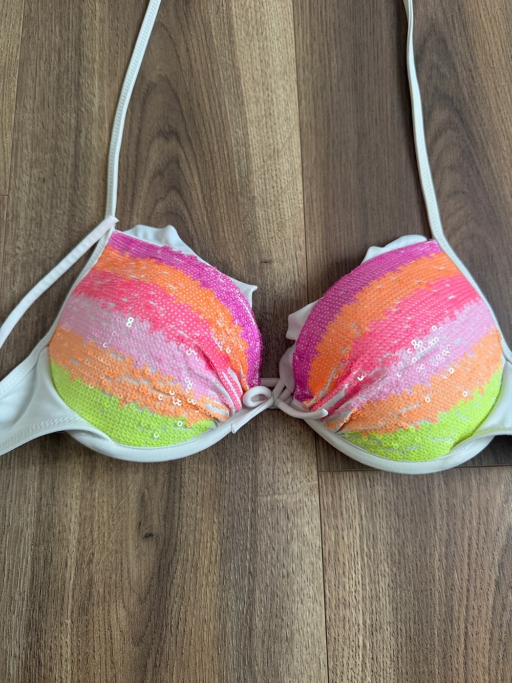Women's Sequin Push-Up Bikini Top - Neon Stripe - Picture 2 of 4